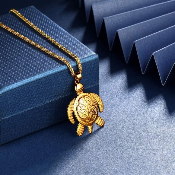 Turtle Necklaces/Rings Celtic Knot Pendant Silver/18K Gold/Black Gun Plated Anim - Picture 7 of 7